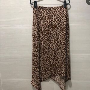 COTTON ON Brown Leopard Animal Print Asymmetrical Hem Midi Skirt